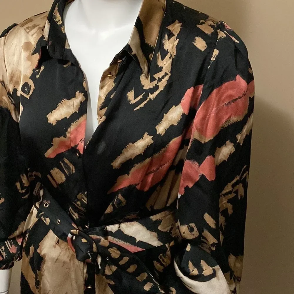 NWT Fashion Nova Avita Satin Shirt Dress - Black/combo - Size 3X